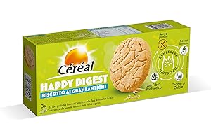 CÉRÉAL, HAPPY DIGEST, Biscotto ai grani antichi, Biscotti per il benessere digestivo, con farina di avena integrale e di quinoa, Senza glutine e senza lattosio, Con fibra prebiotica, 150 g