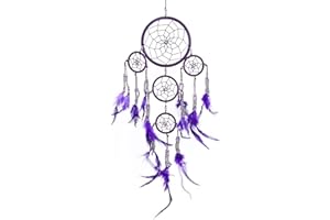 ‎PINK PINEAPPLE Pink Pineapple Dreamcatcher mit Federn und Silber Perlen: Handgemachter Traumfänger Vielen Farben Erhältlich - Kleine Traumfanger Mit 12 cm Durchmesser und 35 cm Lang (Lila)
