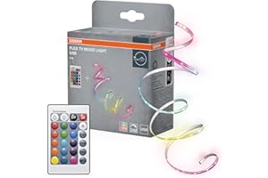 OSRAM FLEX TV Strisce LED colorate decorative per interni, autoadesive con attacco USB e telecomando, 4W, rosso-verde-blu, dimmerabili, IP20, bianco, plastica, sorgenti luminose non sostituibili