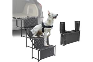 OUUTMEE 4 Marches Escalier pour Chiens pour Voiture, Rampe Pliable pour Chiens avec Surface Antidérapante, Escalier pour Chiens de Taille Petit et Grande Jusqu'à 80KG, Convient aux Voitures et SUV