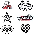 6 pcs Checkered Racing Flag Patches, Trucker Hat Appliques Embroidery Sewing Iron on Patches Set Car Racing Motorcycle Winner Racing Car Iron Patches for Jacket Vest Denim