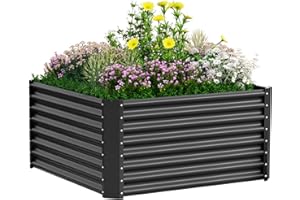 ‎VELPAX Hochbeet aus Metall, 122×122×61cm Wetterfestes Erhöhte Extragroße Pflanzenbeet, Rostfreie Stähle Rechtecke Hochbeete für Garten, Anbau von Gemüse, Pflanzen, Blumen usw