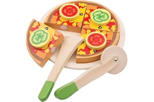 EITECH New Classic Toys Wooden Pretend Play Kids Cutting Pizza Vegetable Cooking Simulation Educational Perception Toy for Preschool Age Toddlers Boys Girls, Multi Color