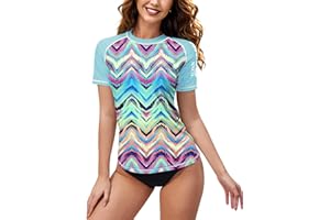 BesserBay Damen Kurzarm Rash Guard mit Schönen Mustern UV Shirt Tankini UPF 50+ S-XXL
