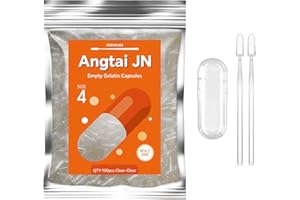 Angtai JN Empty Gelatin Capsules Size 4 (100 Count), Clear Empty Capsules Small for Filling with 2 Micro Spoons, DIY Empty Pill Capsules Compatible with Capsule Filler