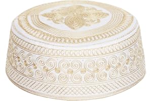 IBLUELOVER Bonnet Musulman Chapeau Islamique Homme Broderie Bonnet de Prière Chapeau Namaz Kufi Coton Casquette Calotte Traditionnel Arabe Chapeau Rond pour Eid Ramadan Prier Eid Cadeau Chapeau d'été