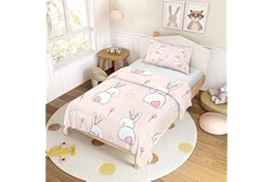 ENEN Copripiumino 120x150 cm + federa 40x60 cm, set da letto 120x150 per bambini, morbido set microfibra rosa fumetti coniglio