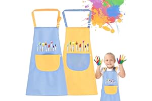 ATSGJLZN 2 Piezas Delantal De Pintura Infantil, Bata De Pintura Impermeable Niños 8-13 Años Bata De Tinta De Niño Y Niña Para Pintar Y Manualidades Hornear Cocinar Azul y Amarillo