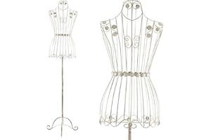 PrimoLiving maniquí de modista de Metal Bella Donna en Blanco Envejecido - maniquí de Vestir Vintage - Ideal como maniquí de señora o Perchero - P-05224