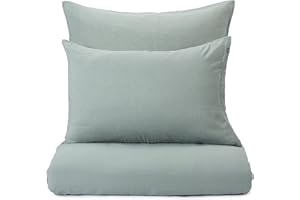 ‎URBANARA URBANARA Torreira Linen Lyocell Duvet Cover, 155 x 220 cm, Sage Green, Simple Bed Linen Made of Linen Blend, Plain Weave, Non-Toxic, with Zip, Linen Bed Linen