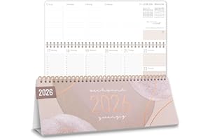 ‎HÄFFT Häfft® Wochen-Tischkalender 2026 quer mit Aufsteller "Soft Beige" 1 Woche 2 Seiten, Schreibtisch-Kalender mit Sprüchen, Wochenkalender 29,7 x 11,6 cm - nachhaltig & klimafreundlich