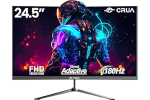 CRUA Monitor Gaming Monitor, 24.5 Inch 180Hz Curved Computer Monitor, Full HD 1080P Frameless Desktop Monitor, 1ms GTG with FreeSync, Low Motion Blur, Eye Care, VESA, DisplayPort, HDMI, Black