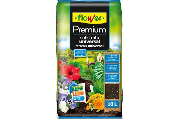 Flower - Sustrato Universal Premium 10 L | Tierra para Plantas Interior y Exterior | con Perlita y Fibra de Coco | Óptimo Drenaje, Enraizado y Aireación