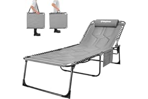 KingCamp Oversize Padded Sun Lounger Garden 5-Position Adjustable Backrest 78.7x26.7in Folding Sun Loungers for Heavy People Sun Bed with Pillow Lounge Chair for Camping Patio Pool Indoor Outdoor