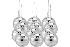 HAKZEON 12 Pieces 8cm Silver Mirror Disco Balls, 3 Inch Hanging Party Disco Ball, Disco Ball Decorations for Christmas Tree, Birthdays, Weddings, Stage Props