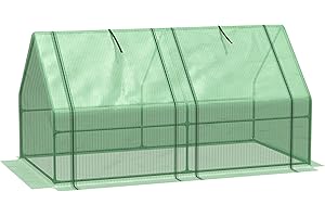 Outsunny Gewächshaus mit 2 Rollfenster, PE-Gitterfolie, Foliengewächshaus aus Stahl, Treibhaus für Balkon, Garten, Tomatenhaus 180x90x90cm, Tomatengewächshaus für Gemüse, Blumen, Pflanzen, Grün