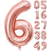Propsicle 16 inch Number 6 Foil Balloon - Rose Gold Numeric Balloon for Birthday Decoration, Anniversary, Milestone - No. Six