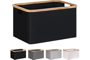 efluky Foldable Laundry Basket, 60L Collapsible Storage Baskets with Bamboo Handle, Foldable Laundry Baskets, Laundry Baskets for Bedroom Bathroom (Black)