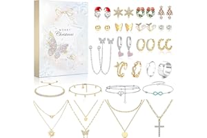 Cysincos Schmuck Adventskalender 2025 Frauen Erwachsene, Weihnachtskalender Teenager mit 24 Überraschungen Weihnachten Kette Armkette Ringe Ohrstecker