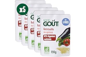 GOOD GOÛT - Ratatouille Au Quinoa - Légumes Cuisinés - Plat Cuisiné Pour Bébé - Dès 6 Mois - Purée Lisse - Fabriqué En France - Sachets Micro-Ondables - 5x190g