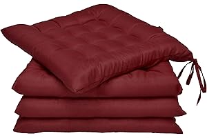 Beautissu Lea Set de 4 Cojines para Sillas de Jardin 40x40 cm con Lazos – Cojin de Asiento para Interior y Exterior con un Grosor de 5 cm – Cojín Rojo Oscuro para Muebles de Jardín y Sillas