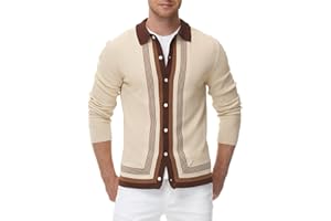 PJ PAUL JONES Cardigan da uomo vintage a righe con collo a risvolto, maglia fine con bottoni