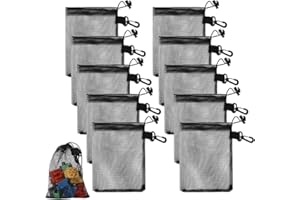 ZMDMAH 10pak przenośnych toreb do przechowywania, torby siatkowe 15 cm x 20 cm, czarne torby siatkowe nylonowe, torbys siatkowes ze ściągaczem na zabawki, przechowywanie sprzętu sportowego, nurkowanie