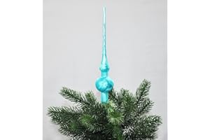 ‎THÜRINGER GLASDESIGN Jack Christbaumspitze Thüringer Glas 28cm Spitze Mundgeblasen Eislack Glanz Matt, Farbe:Türkis Eislack