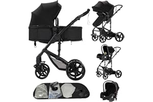 Doraystar Passeggino 3 in 1 Trio con Due Modalità di Spinta Reversibile, Passeggino Neonati con Design Pieghevole in Un Clic, Trio Neonato con Grande Nacelle Comoda (588 Black)