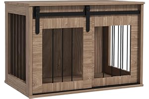 PawHut Cage Caisse Niche pour Chien Animaux intérieur Meuble Cage Chien intérieur 1 Porte coulissante, Table d'appoint, métal Effet Bois, dim. 57H x 80L x 54l cm