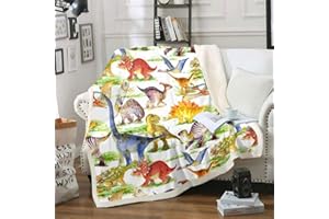 HOMEWISH Kinder Dinosaurier Überwurfdecke Jurassic Tier Plüsch Bettdecke für Jungen Mädchen Teenager kawaii Tier Dinosaurier Fleecedecke alte Dino Sherpa Decke für Schlafzimmer Wohnzimmer Couch 130 x 150 cm