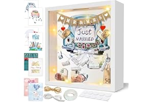 INYESKON 3D Bilderrahmen zum Befüllen, 8 IN 1 Geldgeschenk Personalisiert Objektrahmen Hochzeitsgeschenke für Brautpaar Tiefer Rahmen mit Licht Spardose Geschenk für Taufe Hochzeit Geburtstag Reisen