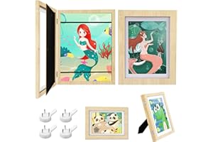Gemtte 2Pcs Cadre Dessin Enfant à Changer, Bois Cadre Pour Dessin Enfant Ouverture Frontale, Cadre Photo Dessin Enfant a4 Pour Stockage D'Art, la Peinture à la Maison (Bois)