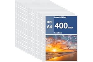 ‎APACALI APACALI 400 Stück Klarsichthüllen A4, 0.05mm Prospekthüllen A4 glasklar mit Lochung, Extra Stark Klarsichtfolien A4, Oben Offen Klarsichthüllen A4 glasklar, Plastikhülle für A4 Ordner Dokumente
