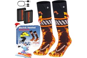 AHOZEE Chaussettes Chauffantes, 5V 5000mAh Chaussette Chauffante Homme Femme Rechargeables, Amélioré 360° Heating Zone & 4 Niveaux de Chauffage, Jusqu'à 65 ℃ Chauffe Pied d'hiver pour Ski, Camping, Moto