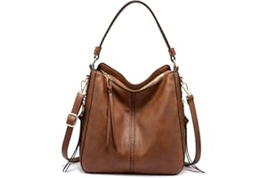 Realer Women Handbags Fashion Hobo Bags Faux Leather Long Strap Shoulder Bag Ladies Large Tote Bag Cross body Bag for Work Business School College Travel Brown