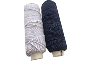 THE TRIMMING DEPARTMENT Shirring Shearing Elastic Thread, 20 Meter Each Colour Per Spool, Pack of 2 X 20m Spools, Sewing, Haberdashery, Craft, Smocking, Gathering, (White & Navy), 30 Colours Available