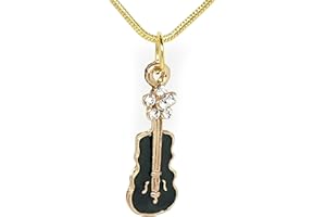 JewelleryJoy Music Violin Microphone Piano Necklace in an Organza Gift Bag Sterling Silver Chain (Black Violin)