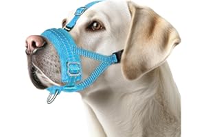 Eyein Maulkorb für Große Hunde, Verstellbarer Reflektierender Nylon Maulkorb für Hunde mit Verbindungsgurt, Hunde können hecheln und Trinken, Verhindert das Beißen, Bellen und Kauen (Blau, XL)