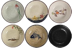 TuYines Zestaw miseczek na sosy sojowe, tapas, ceramiczne miseczki do dipów, porcelanowe, miseczki na przekąski i dipy, zestaw 6 misek na przekąski, Ø 10 cm, japoński styl