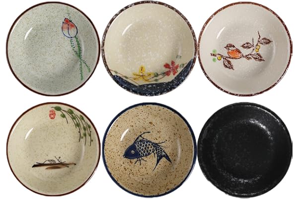 TuYines Sojaskålar,set med tapasskålar, keramiska dippskålar, porslin, snacksskålar set om 6, Ø 10 cm, japansk stil