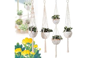 CHWUYI 4 Pack Macrame Plant Hanger,Hanging Plant Pot Sturdy Hanging Planter Basket Indoor Plant Pots Holder for Bedroom Patio Kitchen Office Decor
