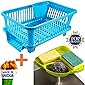 Angel Bear Popular Combo Kitchen Sink Organiser & 3 in 1 Kitchen Sink Dish Rack Drainer Drying Rack Washing Basket with Tray for Kitchen, Dish Rack Organizers, Utensils Tools Cutlery (Blue)