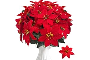 ‎ROLLWAY ROLLWAY 3 Stück Weihnachtsstern Künstlich Weihnachtsblumen Rot, Kunstblumen Weihnachten Deko Weihnachtsstrauß Künstliche Blumen Weihnachtsdeko für Tisch Party Innen Aussen (Blüte und Stiel separat)