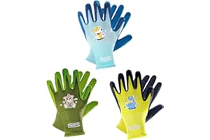 PACIFIC PPE PACIFIC 3 Pares Guantes de Jardinería para Niños de 3-6 Años, Guantes de Jardín Látex Natural, Guantes de Trabajo Antideslizantes, para Exterior, Pintura & Bricolaje, Niños & Niñas, Multicolor, XXXS