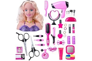 VOULLIY Kids Hairdressing Makeup Dolls,Make-up and Hairdressing Head Kids Hair Styling Head Doll, Hair Styling Doll Head Toys, Doll Styling Head Hairdressing, Styling Head Toy with Hair Accessories (F/36 Pcs)
