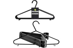 ARIANA HOMEWARE® Plastic Adult Coat Clothes Hangers Black Colour | Strong, Non-Slip Plastic Cloth Hanger (37 cm Wide) | Space Saving Designed for Efficient Garment Storage (Pack of 20)