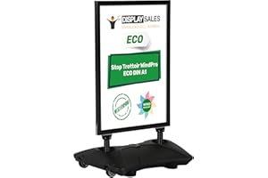 DISPLAY SALES Stop trottoir extérieur WindPro® ECO | Chevalet trottoir au format DIN A1 | Panneau publicitaire extérieur A1 noir | Utilisable des deux côtés pour 2 affiche