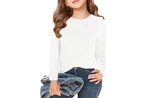 Haloumoning Camiseta de manga larga para niña, cuello redondo, camiseta de manga larga, informal, básica, 5-14 años
