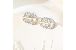 AQUALITYS 925 Sterling Silver Korean Sparkling Crystal English Letter Double C Stud Earrings Women Girl Sweet Jewelry-Silver